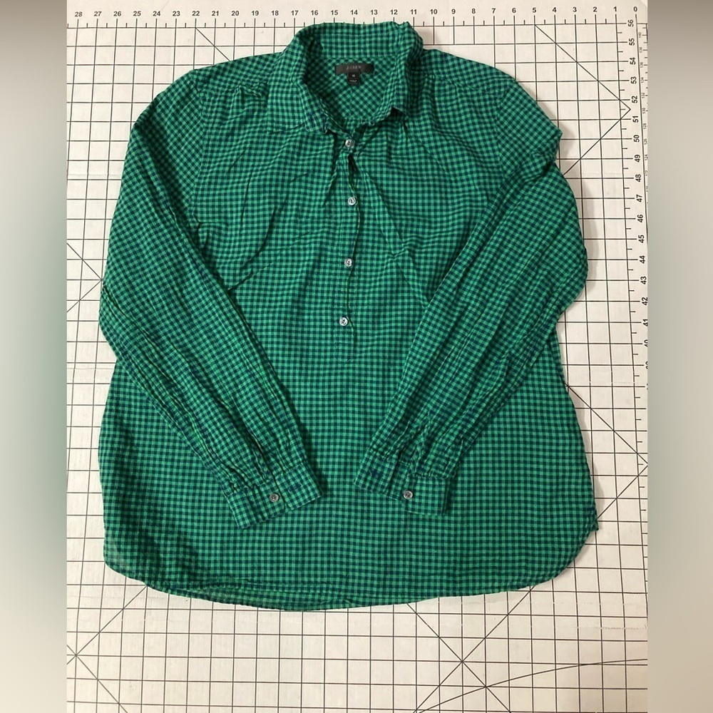 J. Crew Women’s Size 10 Blue/Green Checkered Button Down Shirt - Picture 2 of 8